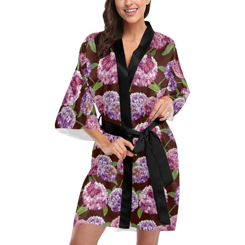 Hydrangea Pattern Print Design HD08 Women's Short Kimono