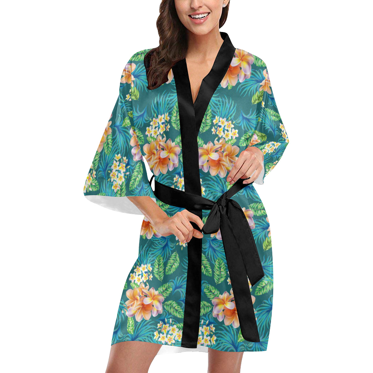 Plumeria Tropical Flower Design Print Women's Short Kimono