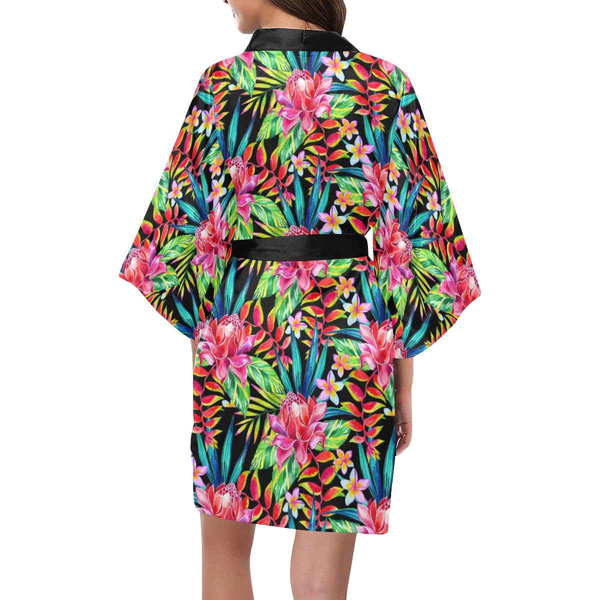 Heliconia Pattern Print Design HL02 Women's Short Kimono