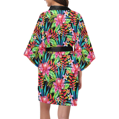 Heliconia Pattern Print Design HL02 Women's Short Kimono