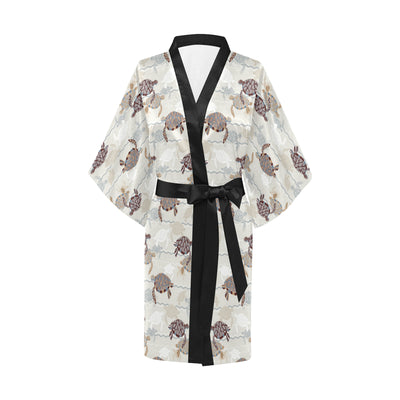 Sea Turtle Pattern Print Design T07 Women's Short Kimono