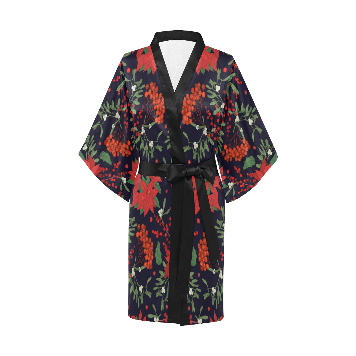 Poinsettia Pattern Print Design POT02 Women's Short Kimono