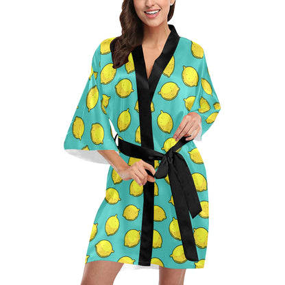 Lemon Pattern Print Design LM04 Women's Short Kimono