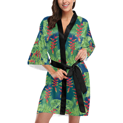 Heliconia Pattern Print Design HL08 Women's Short Kimono