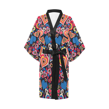 Heart Pattern Print Design HE08 Women's Short Kimono