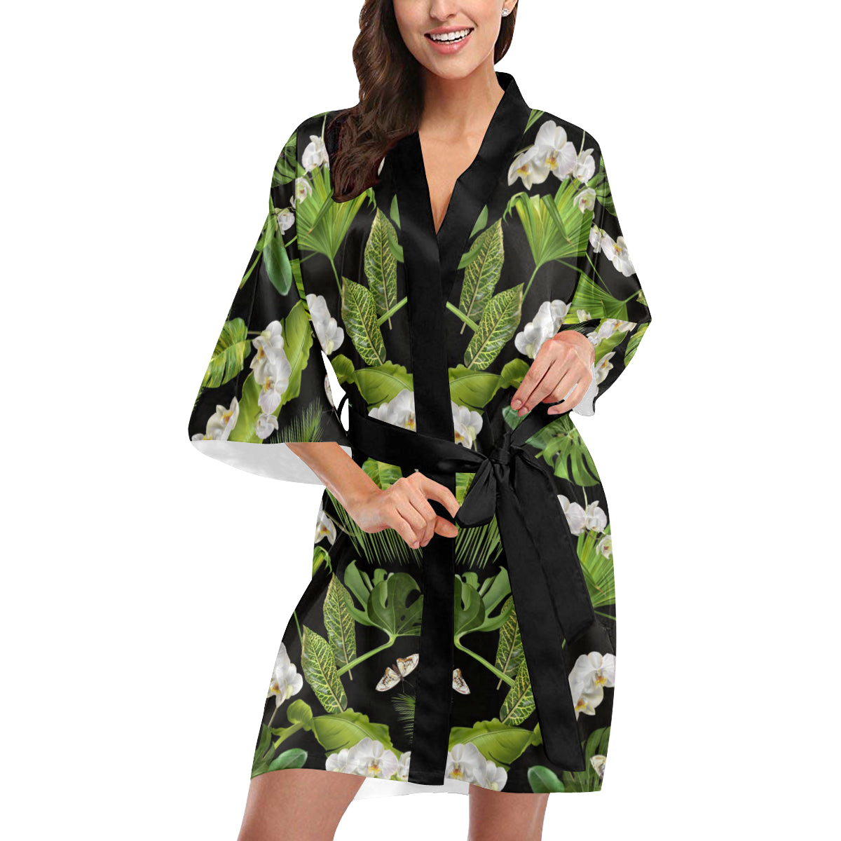 Tropical Flower Pattern Print Design TF026 Women's Short Kimono