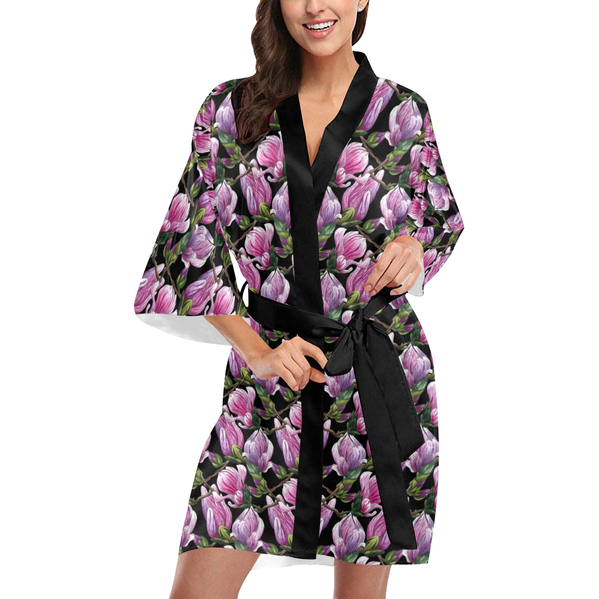 Magnolia Pattern Print Design MAG011 Women's Short Kimono