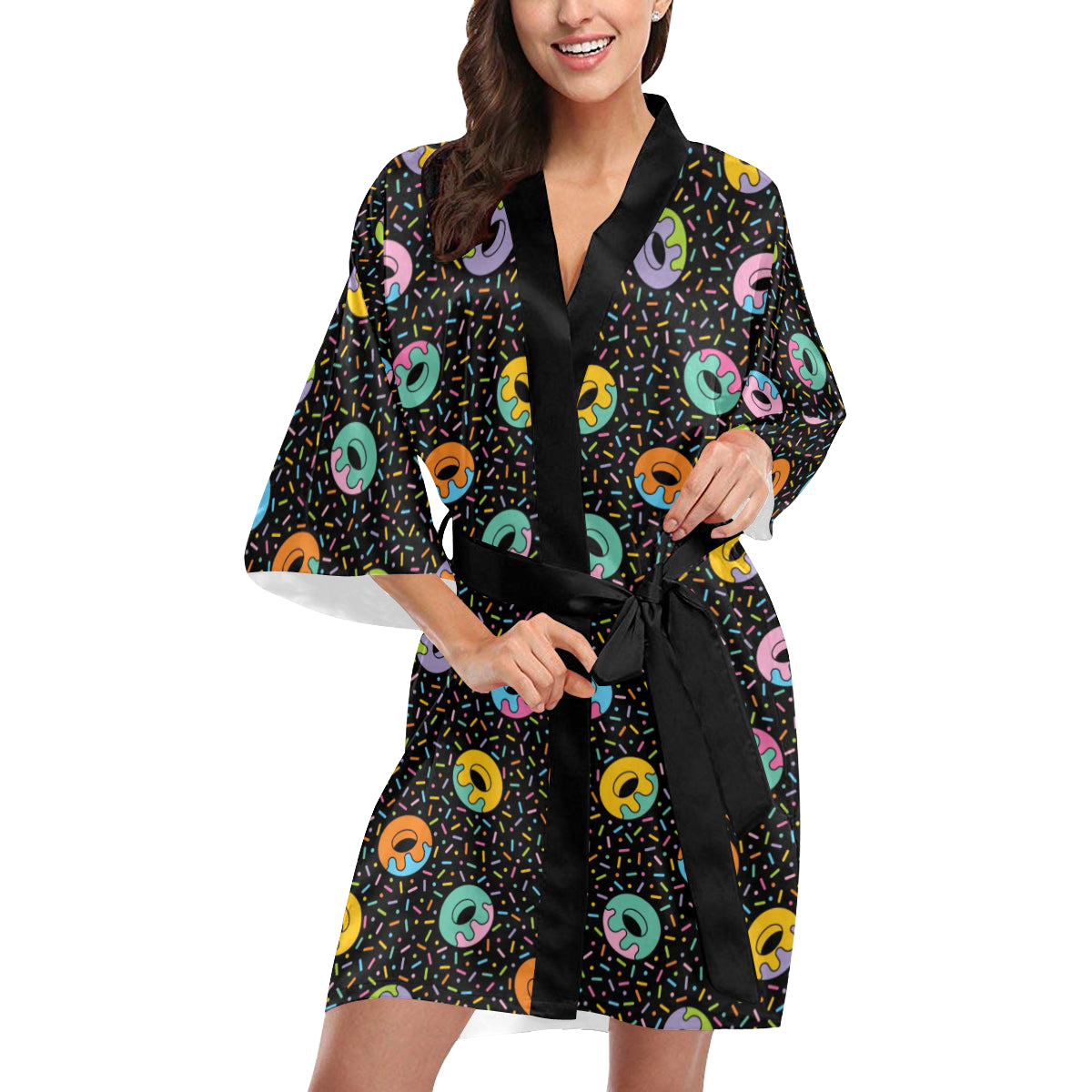 Donut Pattern Print Design DN012 Women's Short Kimono