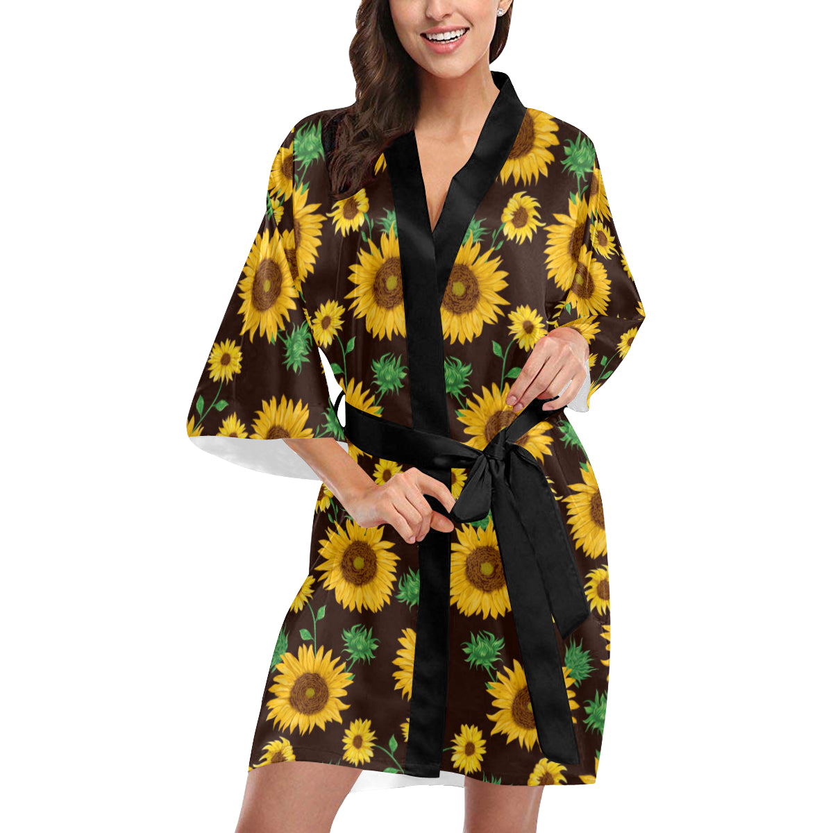 Sunflower Pattern Print Design SF01 Women's Short Kimono