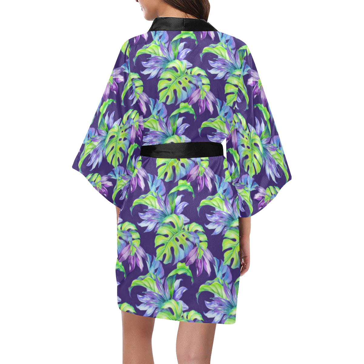 Tropical Flower Pattern Print Design TF019 Women's Short Kimono