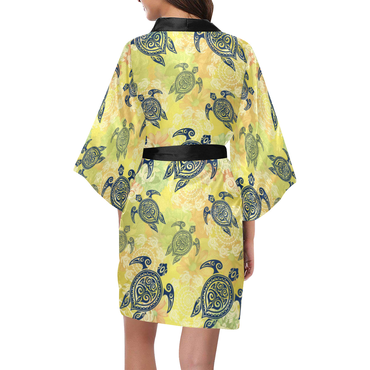 Hawaiian Turtle Tribal Design Print Women's Short Kimono