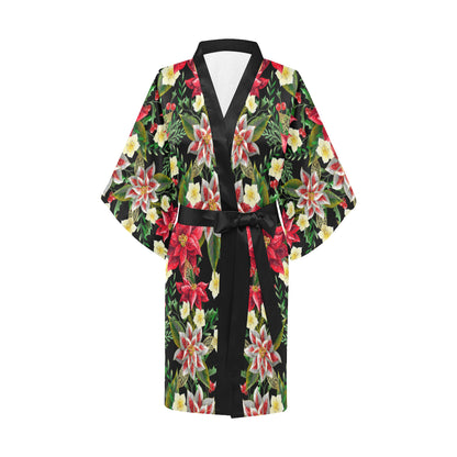 Poinsettia Pattern Print Design POT05 Women's Short Kimono