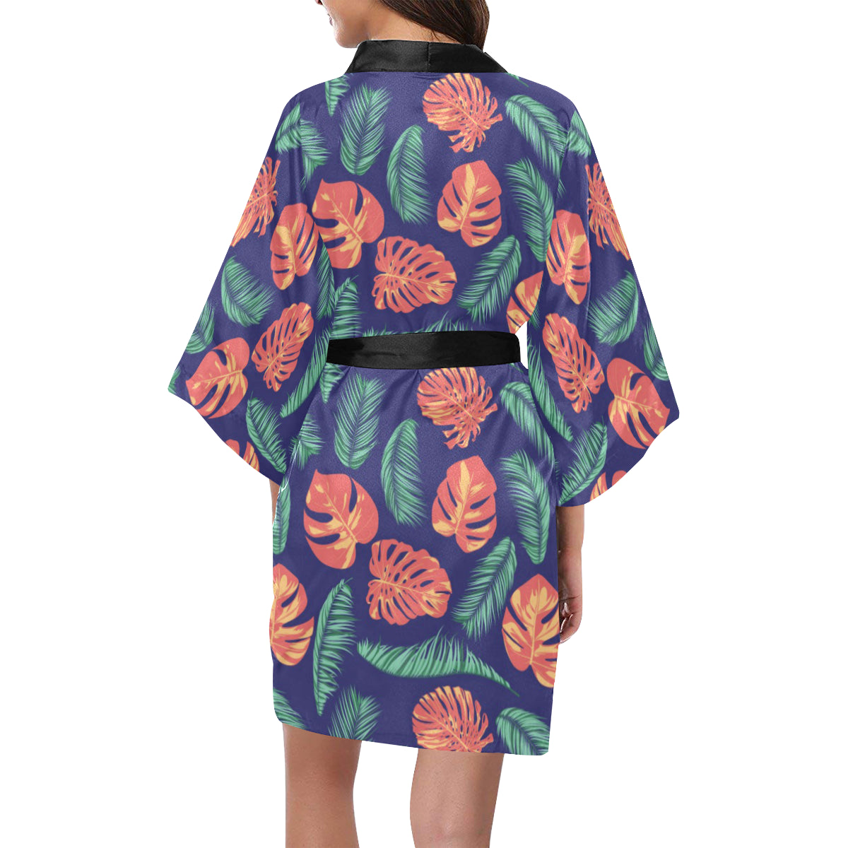 Palm Leaves Pattern Print Design PL011 Women's Short Kimono