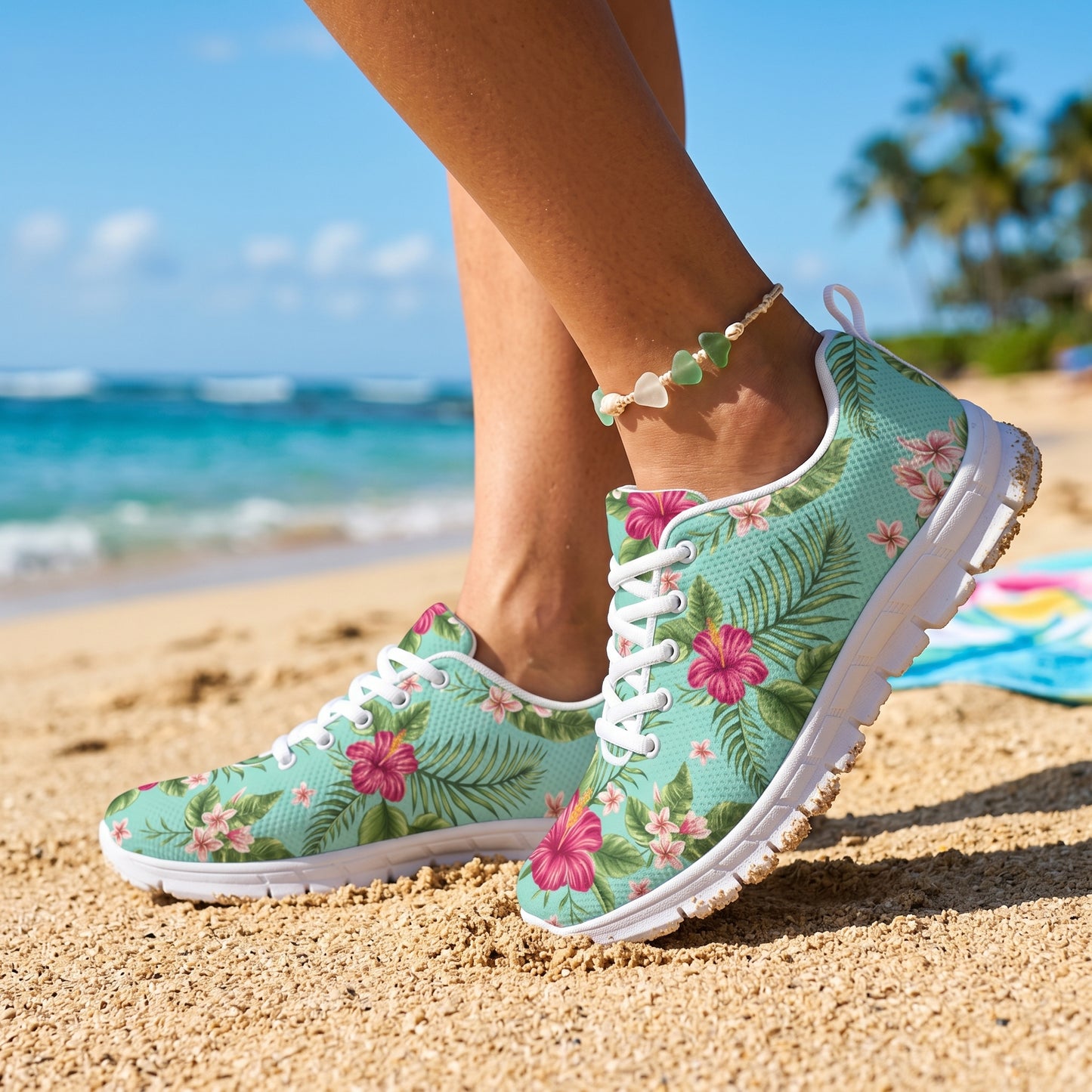Plumeria and Hibiscus Hawaiian flower Women Sneakers Shoes