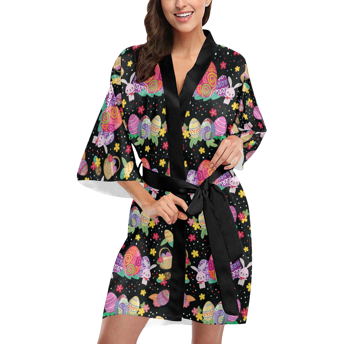 Easter Eggs Pattern Print Design RB06 Women's Short Kimono