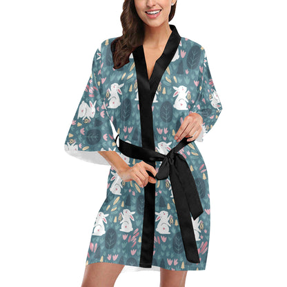 Rabbit Pattern Print Design RB013 Women's Short Kimono