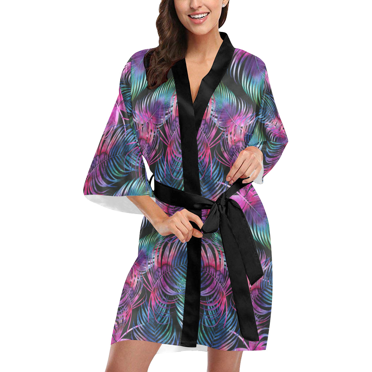 Palm Leaves Pattern Print Design PL010 Women's Short Kimono