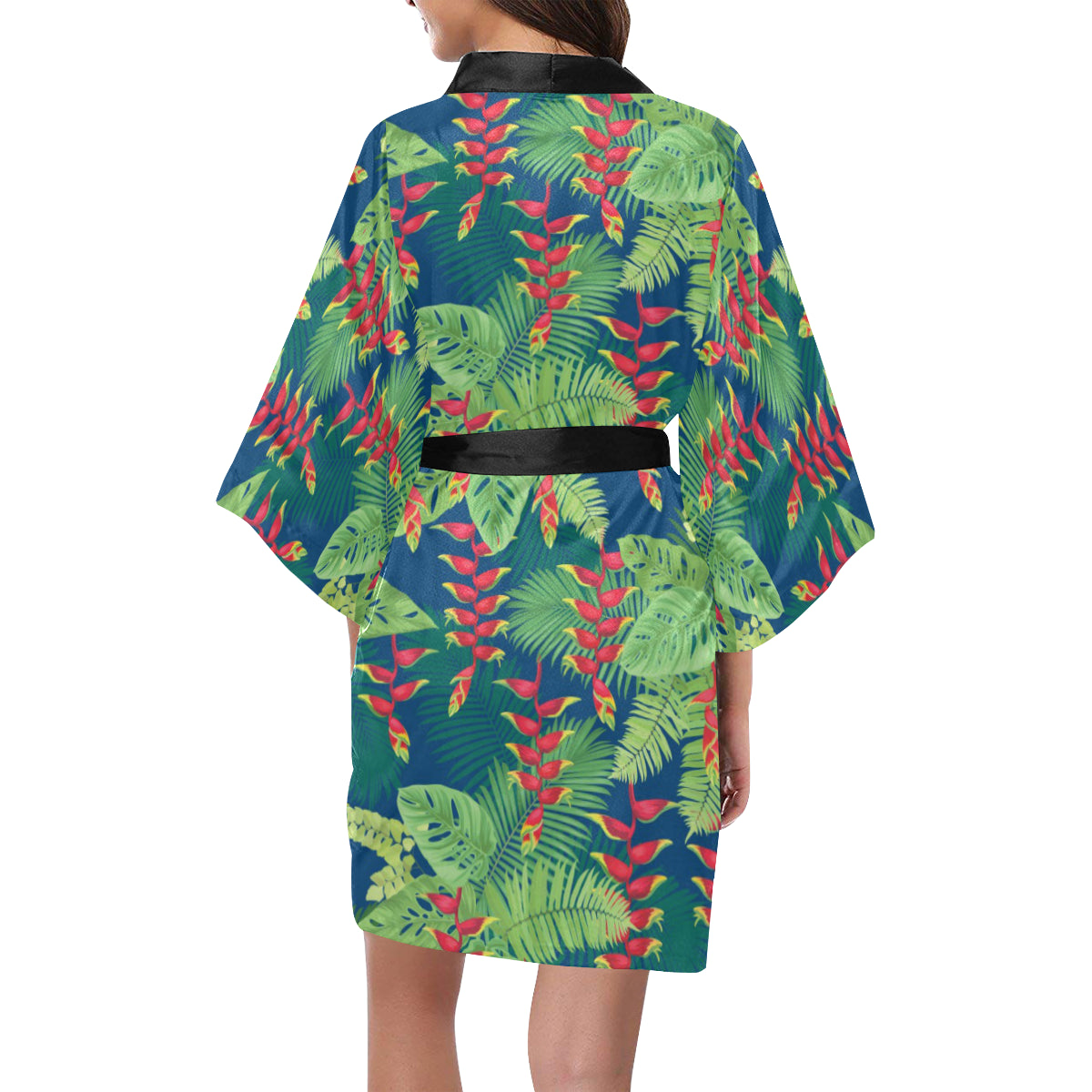Heliconia Pattern Print Design HL08 Women's Short Kimono