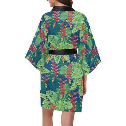 Heliconia Pattern Print Design HL08 Women's Short Kimono