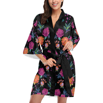 Marigold Pattern Print Design MR02 Women's Short Kimono
