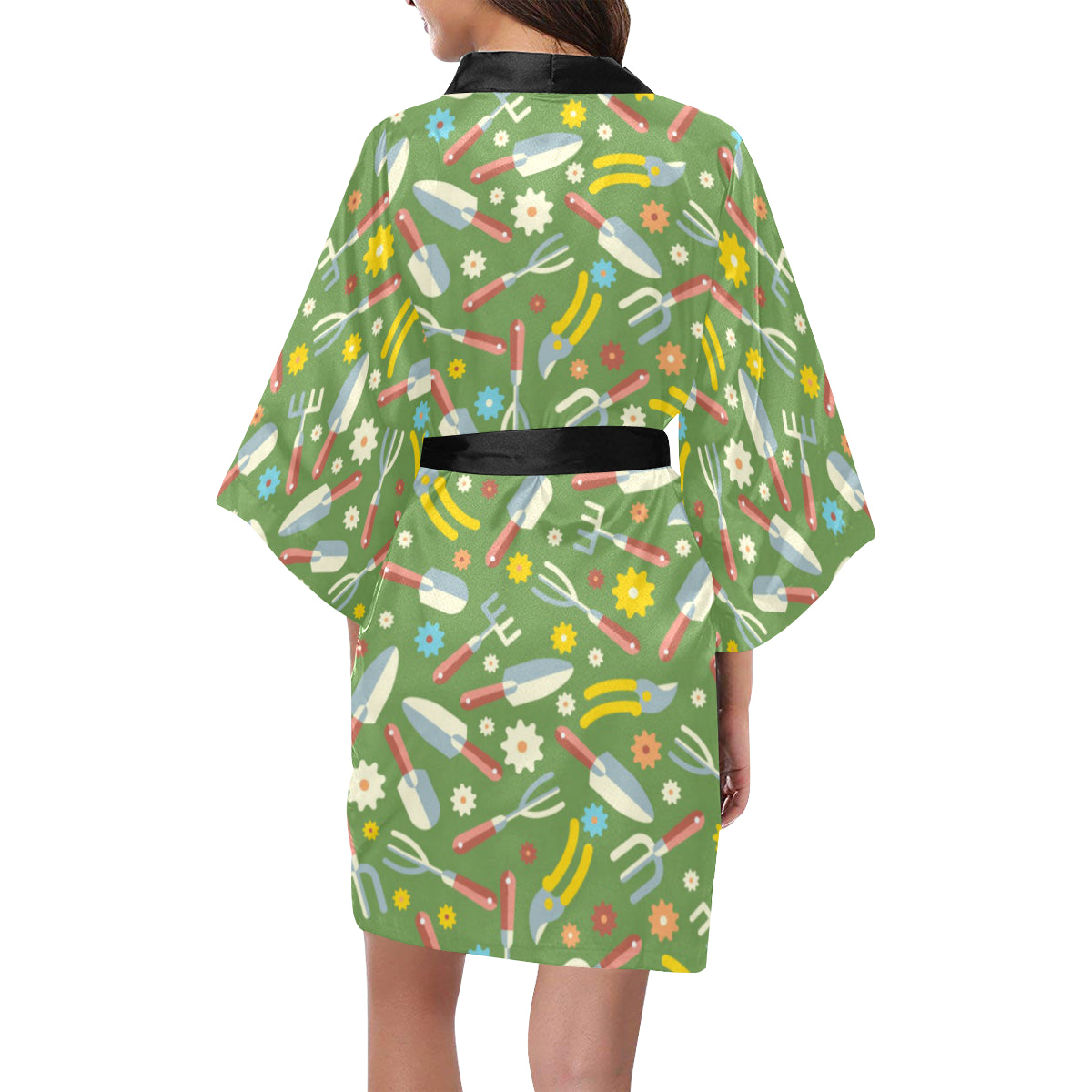 Gardening Pattern Print Design G06 Women's Short Kimono
