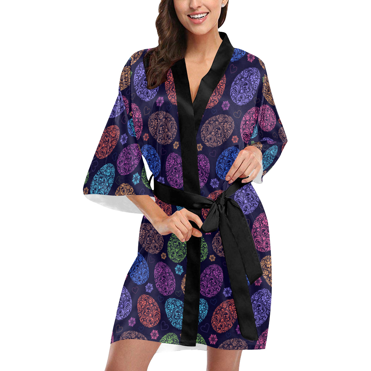 Easter Eggs Pattern Print Design RB012 Women's Short Kimono