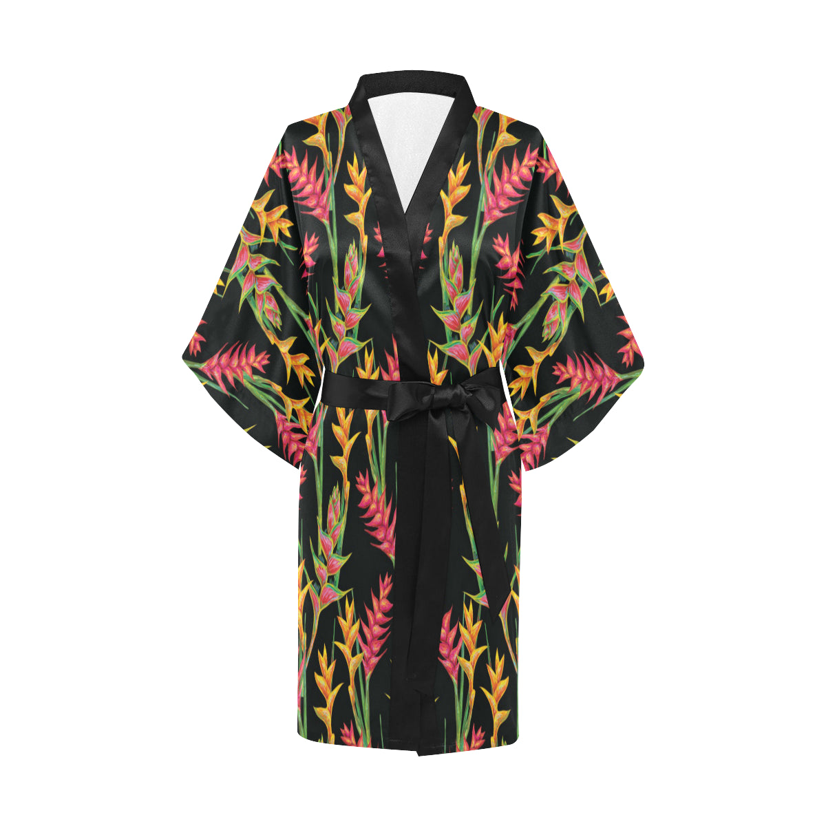 Heliconia Pattern Print Design HL01 Women's Short Kimono