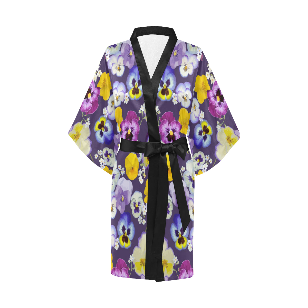 Pansy Pattern Print Design PS02 Women's Short Kimono