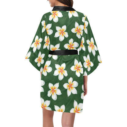 White Plumeria Pattern Print Design PM020 Women's Short Kimono