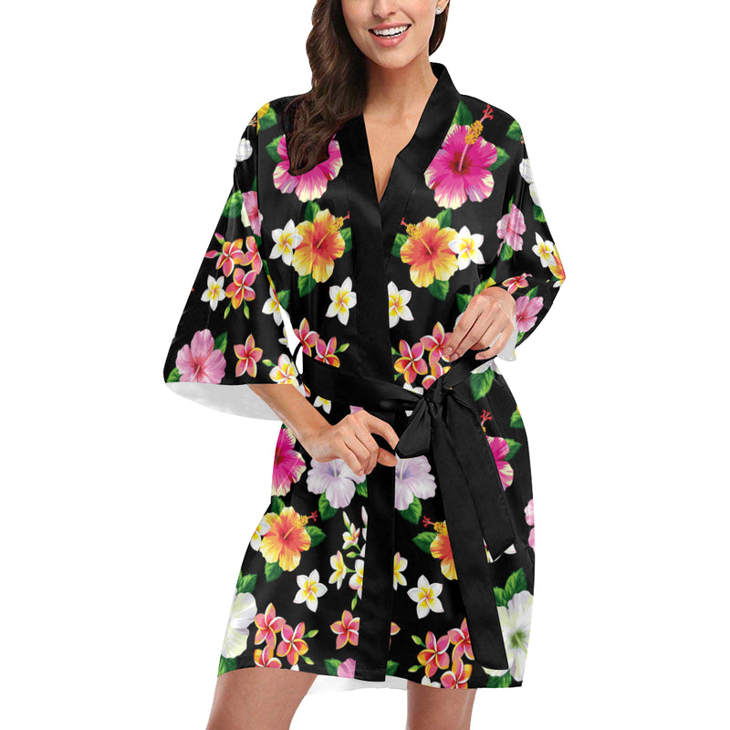 Hibiscus Pattern Print Design HB025 Women's Short Kimono