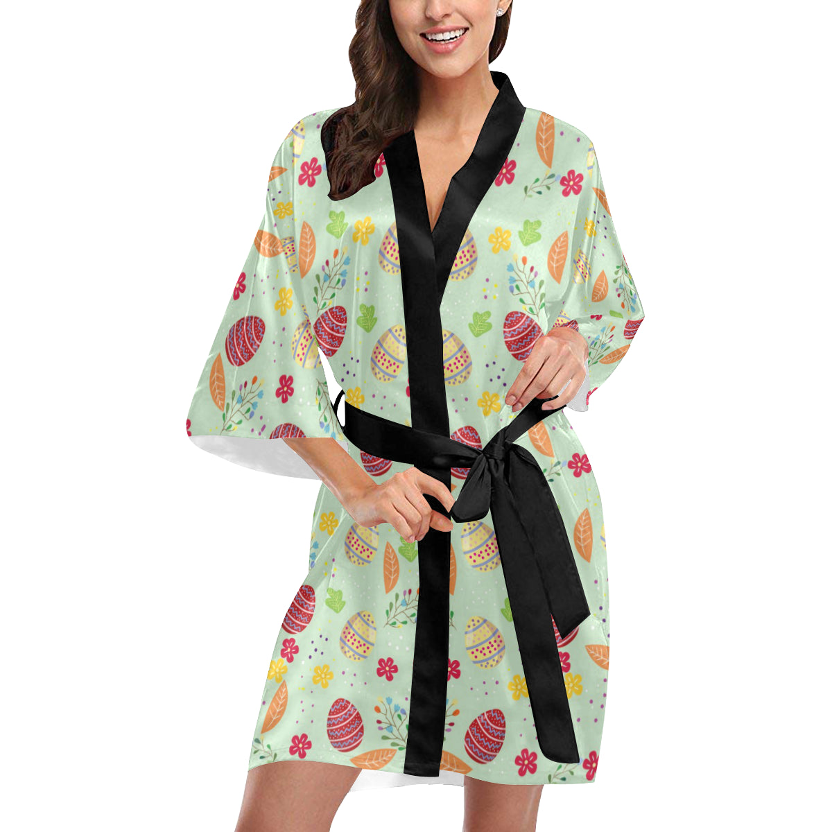 Easter Eggs Pattern Print Design RB07 Women's Short Kimono