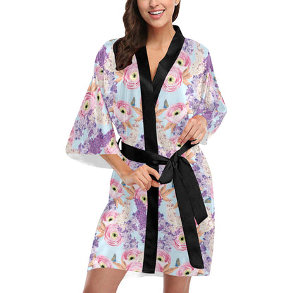 Lilac Pattern Print Design LI03 Women's Short Kimono