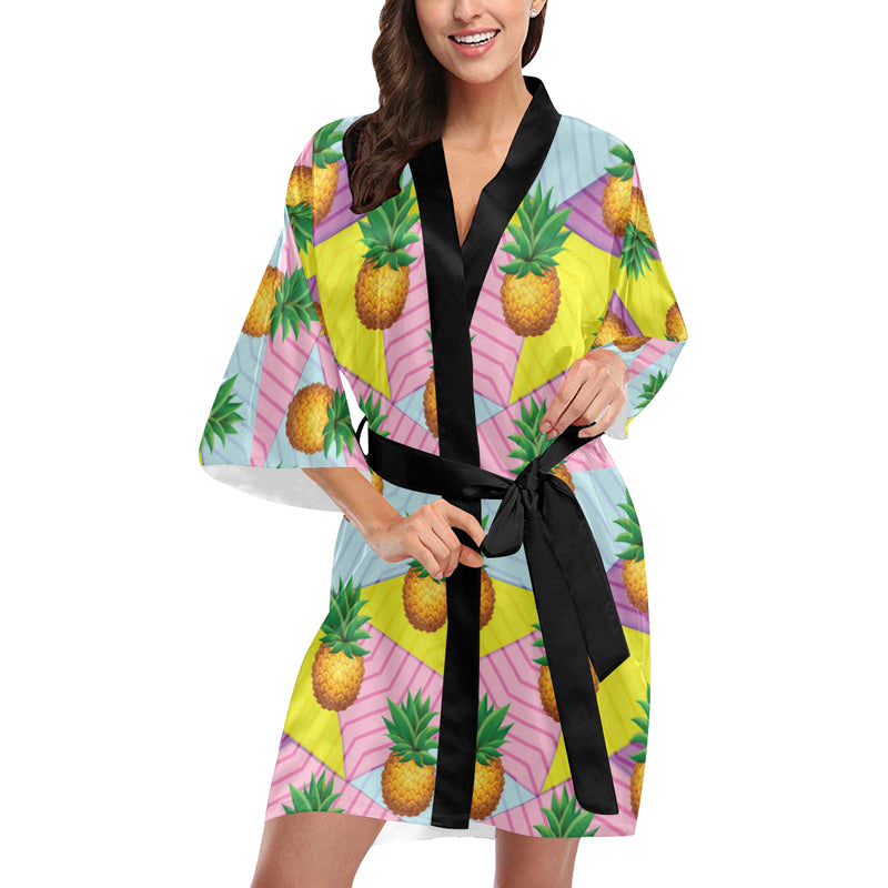 Pineapple Pattern Print Design PP05 Women's Short Kimono