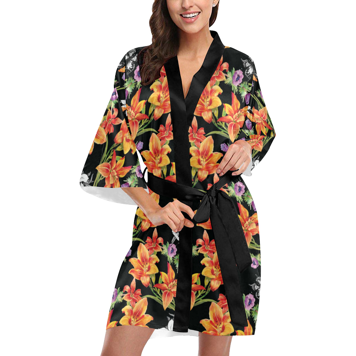 Tropical Flower Pattern Print Design TF02 Women's Short Kimono