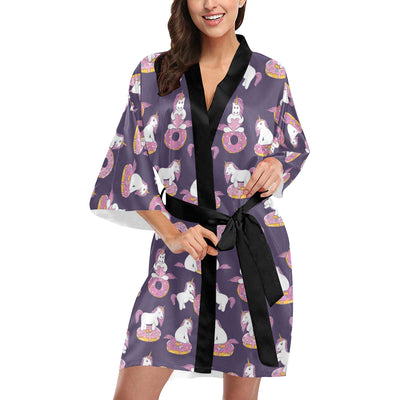 Donut Unicorn Pattern Print Design DN011 Women's Short Kimono