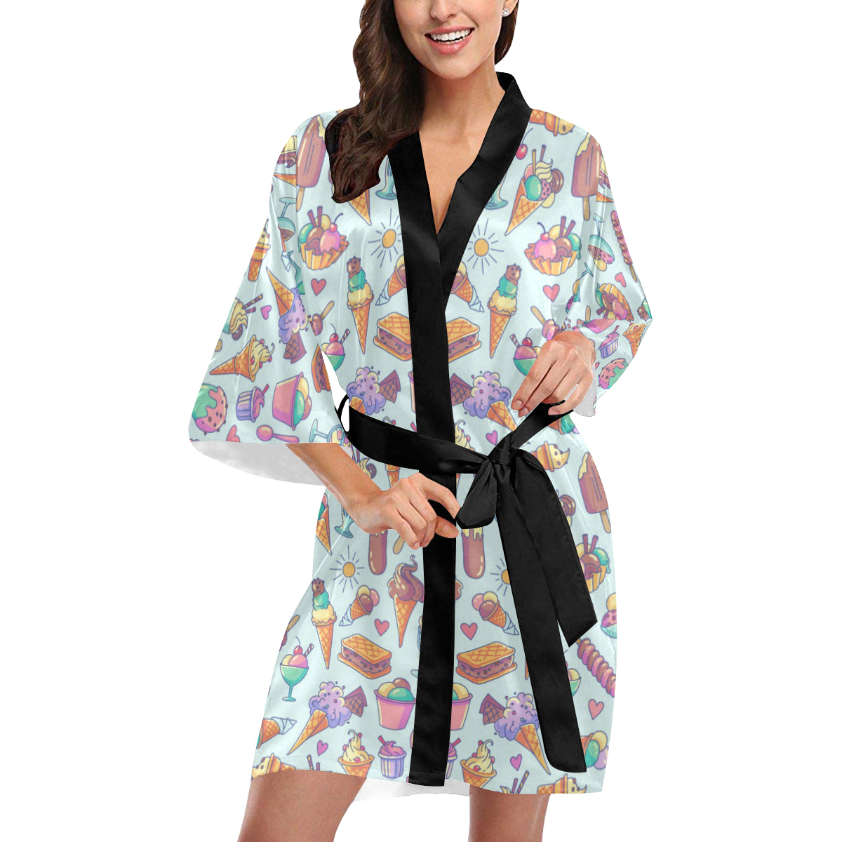 Ice Cream Pattern Print Design IC02 Women's Short Kimono
