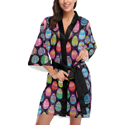 Easter Eggs Pattern Print Design RB08 Women's Short Kimono