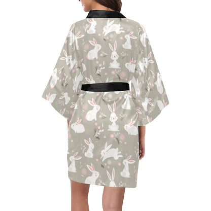 Rabbit Pattern Print Design RB03 Women's Short Kimono