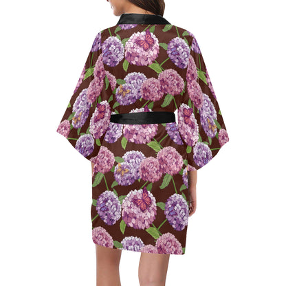 Hydrangea Pattern Print Design HD08 Women's Short Kimono