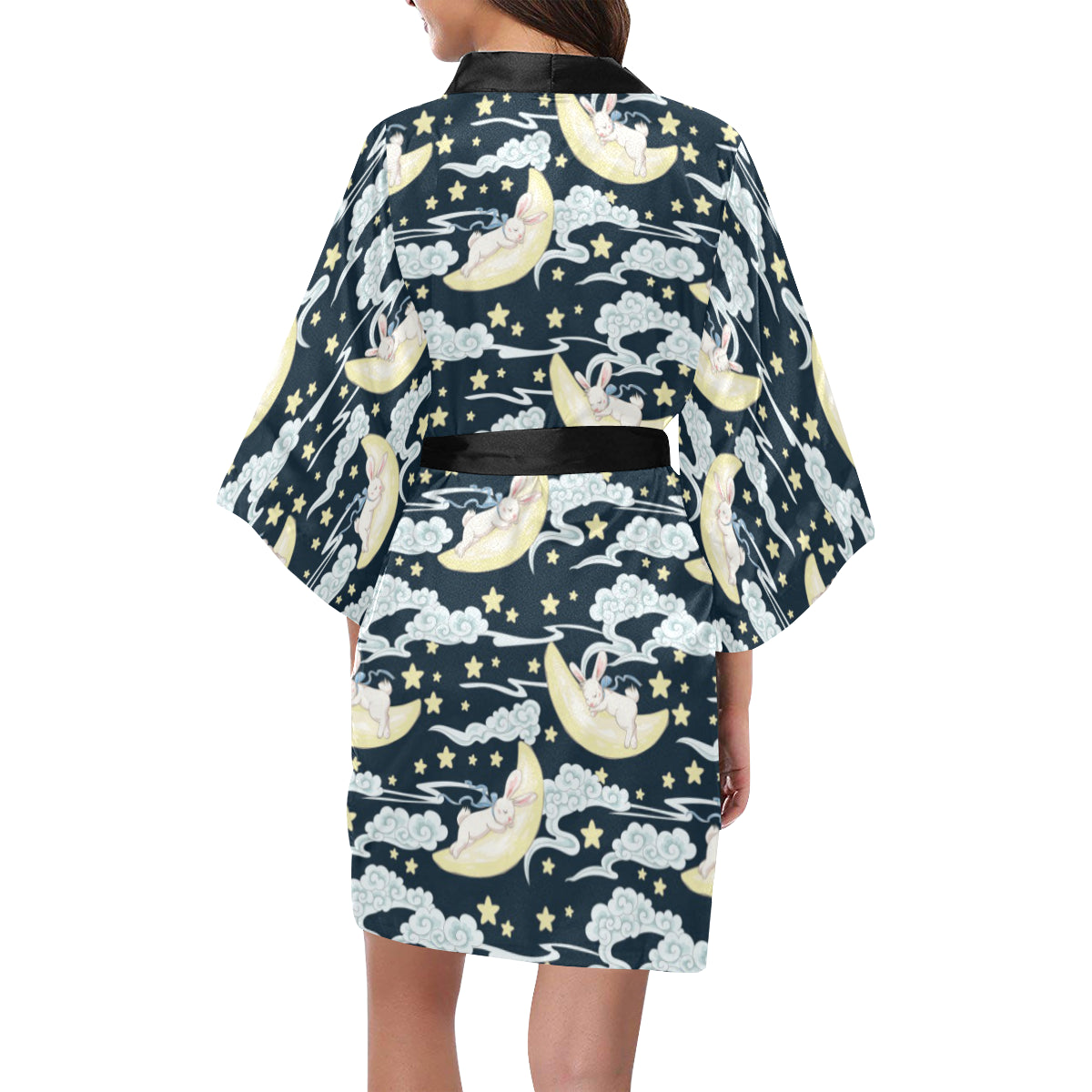 Rabbit Sleeping Pattern Print Design RB08 Women's Short Kimono