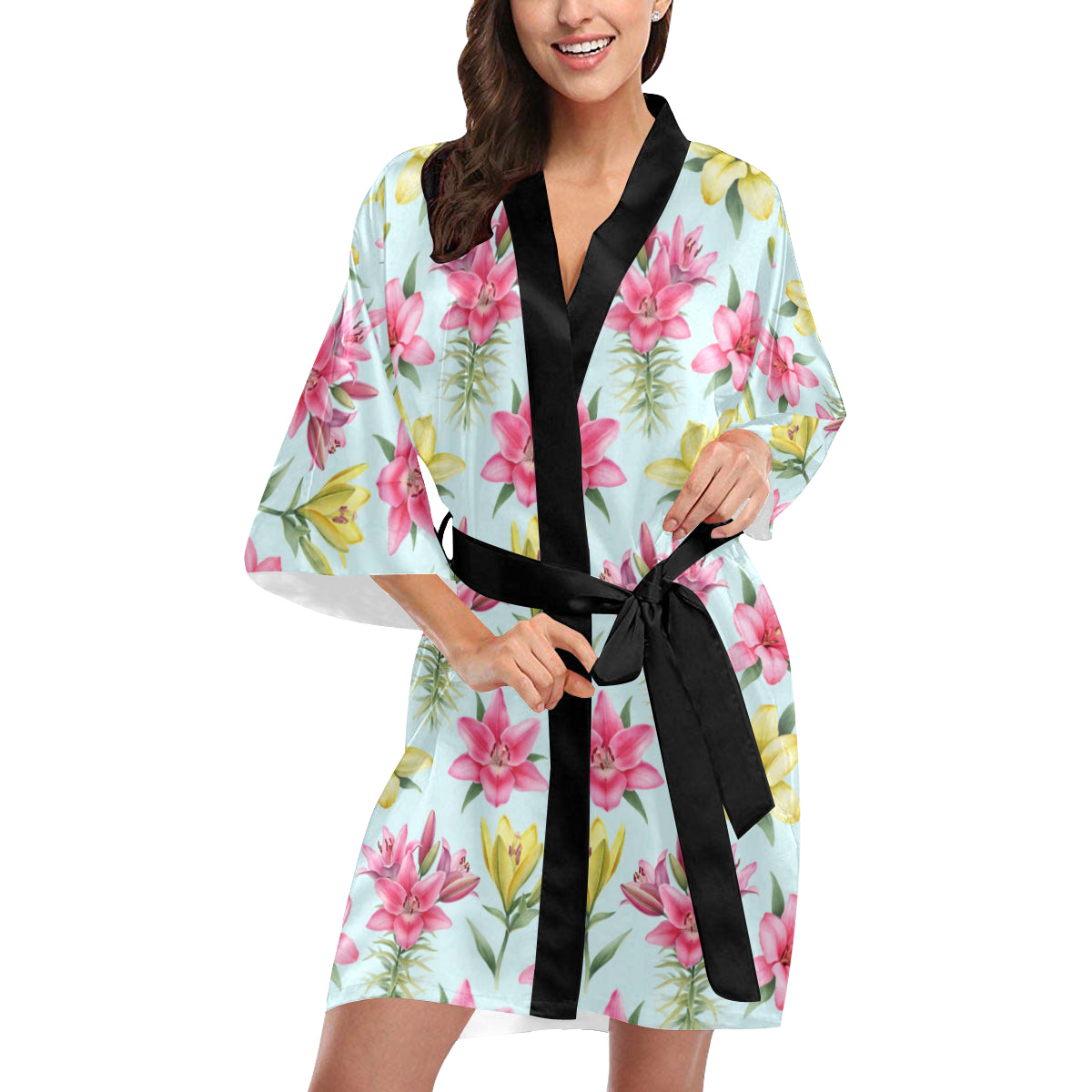 Lily Pattern Print Design LY010 Women's Short Kimono