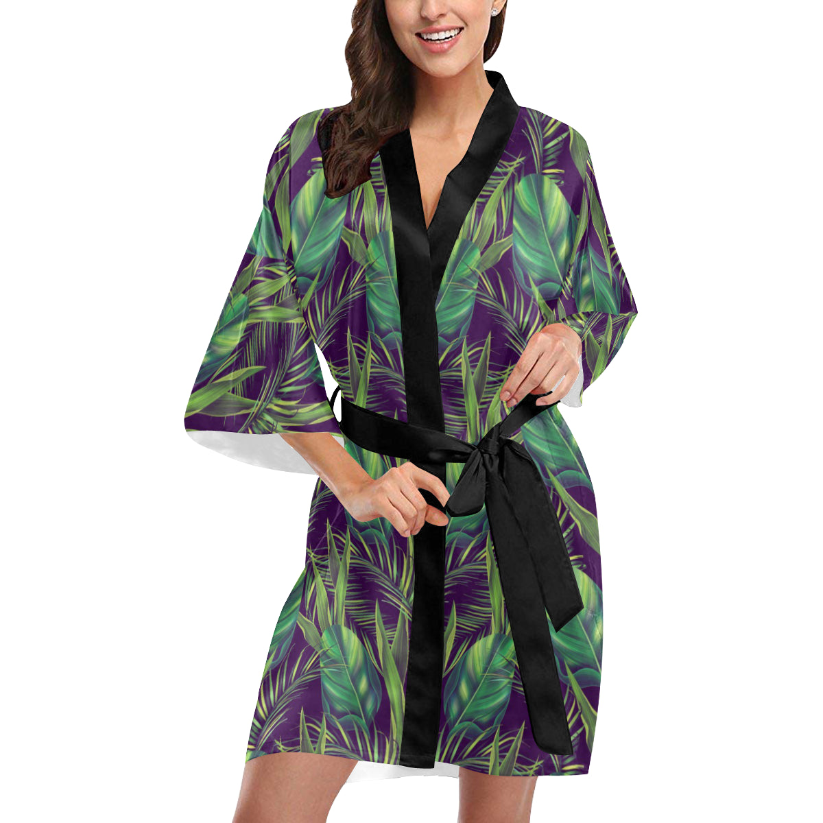 Palm Leaves Pattern Print Design PL03 Women's Short Kimono