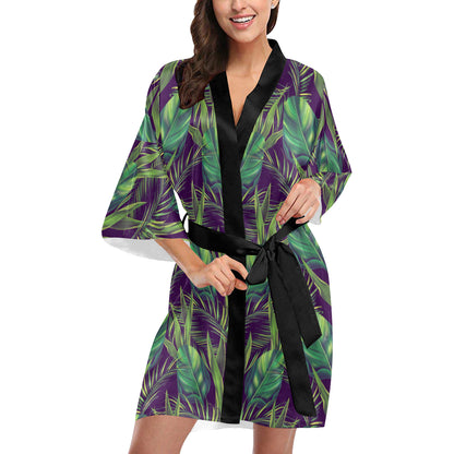 Palm Leaves Pattern Print Design PL03 Women's Short Kimono
