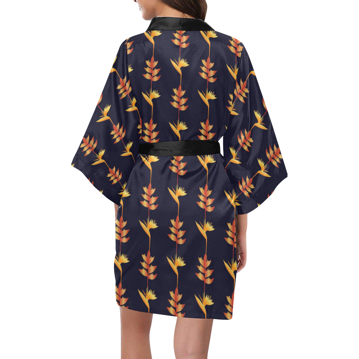 Heliconia Pattern Print Design HL06 Women's Short Kimono