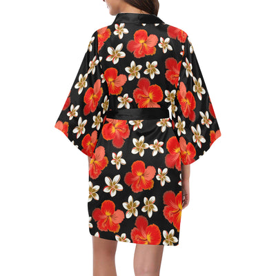 Red Hibiscus Pattern Print Design HB022 Women's Short Kimono