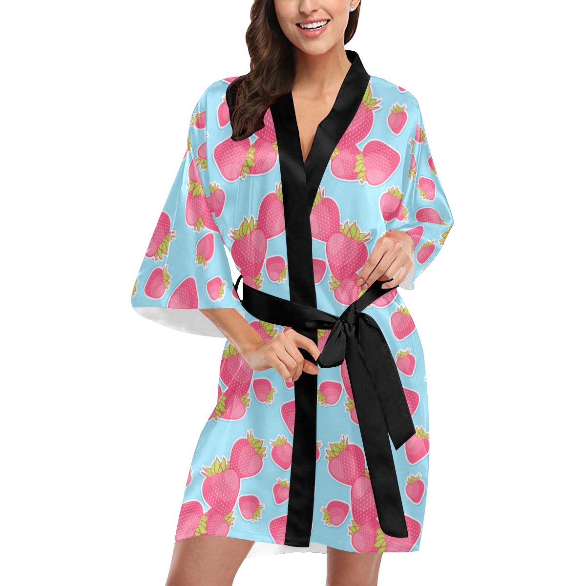 Strawberry Pattern Print Design SB04 Women's Short Kimono