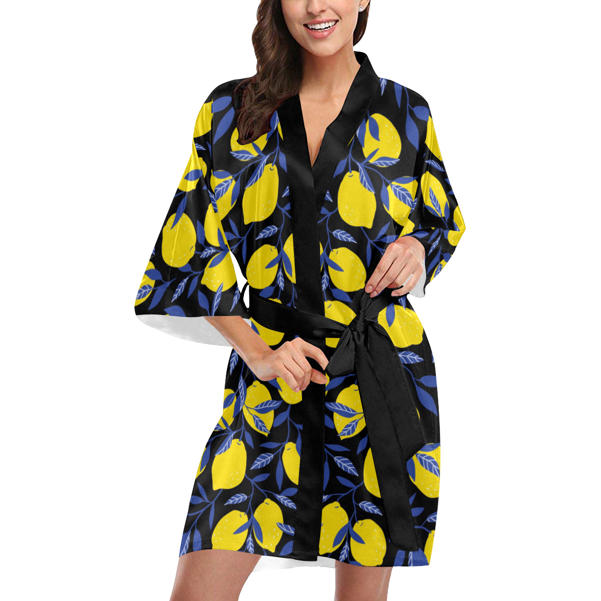 Lemon Pattern Print Design LM01 Women's Short Kimono