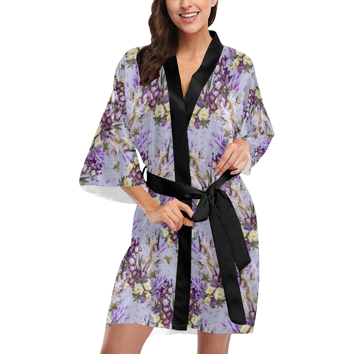 Iris Pattern Print Design IR07 Women's Short Kimono