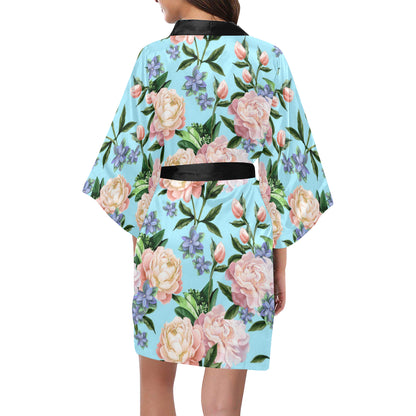 Peony Pattern Print Design PE02 Women's Short Kimono