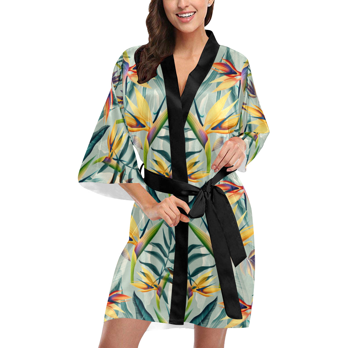 Tropical Flower Pattern Print Design TF022 Women's Short Kimono